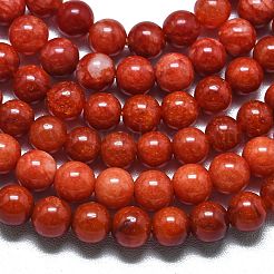 天然石マレーシアジェイドビーズ連売り  染め＆加熱  ラウンド  サンゴ  4~4.5mm  穴：0.8mm  約85~88個/連  14.57~14.96インチ（37~38cm）&nbsp;G-L645-A01-4mm-09