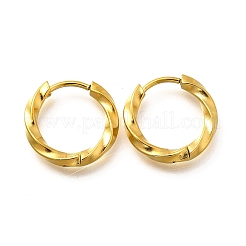 女性用304ステンレスフープピアス  イオンプレーティング（ip）  ツイストリング  14KGP本金メッキ  15.5x2.5mm&nbsp;EJEW-M068-14G-03