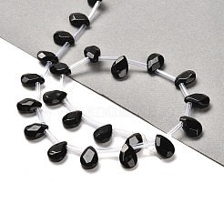 天然石オブシディアンビーズ連売り  多面カット  ティアドロップ  トップ掘削  12x8x3.5mm  穴：0.9mm  約22~25個/連  13.78''（35センチメートル）&nbsp;G-Q167-A09-01