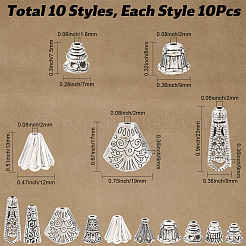 100Pcs 10 Styles Tibetan Styles Alloy Bead Cone & Caps&nbsp;FIND-SP0020-73C
