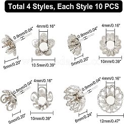 30個 3スタイル 304ステンレススチールスタッドピアス金具  花  ラインストーンのイヤリングセッティング  ステンレス鋼色  トレイ：5mm  10~12x10.5x5mm  ピン：0.8mm  10個/スタイル&nbsp;STAS-UN0031-93