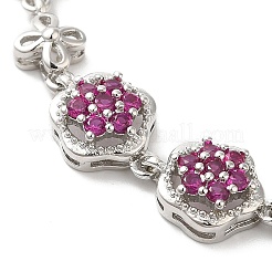 Medium Violet Red Cubic Zirconia Flower Link Bracelet&nbsp;BJEW-M296-03P