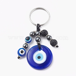 Flat Round Evil Eye Lampwork Keychain&nbsp;KEYC-JKC00243