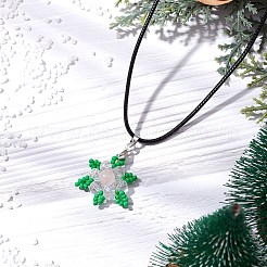 Natural Rose Quartz & Glass Snowflake Pendant Necklaces&nbsp;NJEW-JN05054-03