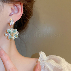Flower Alloy Rhinestone Dangle Stud Earrings&nbsp;FS-WG9F12F-01