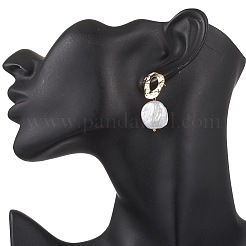 Natural Keshi Pearl Flat Round Dangle Stud Earrings&nbsp;EJEW-JE06685