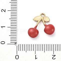 304ステンレスペンダント  エナメル  チェリーチャーム  ゴールドカラー  レッド  15x15x5mm  穴：1.5mm&nbsp;LS-STAS-V003-08G-01
