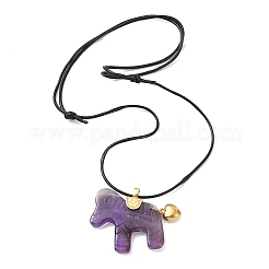 Natural Amethyst Horse Pendant Adjustable Black Korean Waxed Polyester Cord Neckalces&nbsp;NJEW-JN06355-02