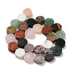 ミックス天然石ビーズ連売り  刻まれた  染めと未染色の混合  花  13.5~14.5x6~7.5mm  穴：1mm  約28個/連  14.84''（37.7センチメートル）&nbsp;G-D354-D01