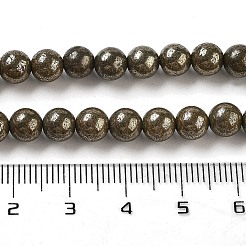 天然ゴールドパイライトの滑らかな丸いビーズ連売り  グレードA  6mm  穴：1mm  約60~62個/連  15.5インチ&nbsp;G-F197-10-6mm