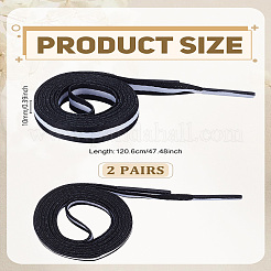 ストライプポリエステル靴紐4本  フラット  ブラック  1206x10x0.5mm&nbsp;AJEW-LP0002-51
