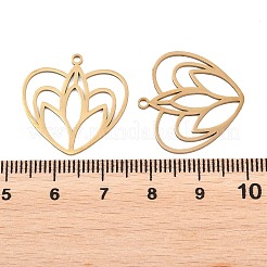 中空201ステンレスペンダント  花のチャーム付きハート  ゴールドカラー  22.5x23x1mm  穴：1.4~1.5mm&nbsp;STAS-B135-03G