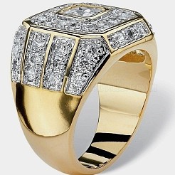 男性用クリスタルラインストーン付き合金指輪  正方形  ゴールドカラー  usサイズ7（17.3mm）&nbsp;FS-WGD5024-02