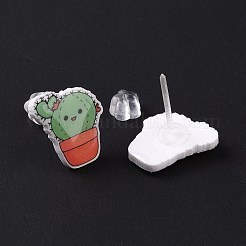 女性用プラスチックピン付きアクリルスタッドピアス  多肉植物  カラフル  13x11.5mm  ピン：0.9mm&nbsp;EJEW-F293-01E