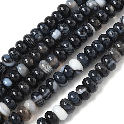 天然バンデットアゲートビーズ連売り  染め＆加熱  ロンデル  グレードA  ブラック  8~8.5x5mm  穴：1mm  約76~77個/連  14.76~14.96インチ（37.5~38cm）&nbsp;G-F790-I01-01G