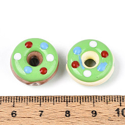 手作りの磁器エナメルビーズ  手描きの陶器ビーズ  ドーナツ  光沢釉の磁器  ミックスカラー  18.5x7.5~10mm  穴：2mm&nbsp;PORC-K003-09B