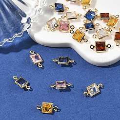 SHEGRACE Brass Pave Cubic Zirconia Square Connector Charms&nbsp;XGRQ2O980-440G