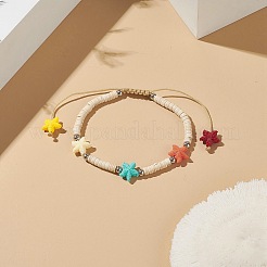 Dyed Synthetic Turquoise(Dyed) Heishi Beaded Bracelets with Dyed Synthetic Coral Starfish&nbsp;BJEW-JB09194-02