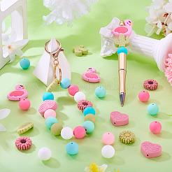春をテーマにしたDIYジュエリー用シリコンビーズ72個  混合図形  ミックスカラー  15~29.5x15~30x7.5~15mm  穴：2~2.5mm&nbsp;SIL-TA0003-38