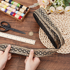 ポリエステル菱形刺繍レーストリム  スパンコール入り  衣類用アクセサリー  ブラック  1-5/8インチ（40mm）&nbsp;OCOR-WH0090-83A
