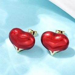 Brass Heart Stud Earrings&nbsp;EJEW-C152-05A-01