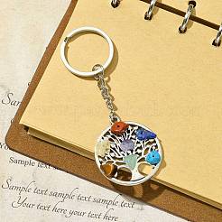 Alloy with Natural & Synthetic Mixed Gemstone Chip Pendant Keychain&nbsp;KEYC-JKC00640-01