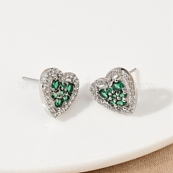 Heart Brass Micro Pave Cubic Zirconia Stud Earrings&nbsp;EJEW-M082-15P