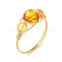 Natural Amber Beads Finger Rings&nbsp;RJEW-JR01039-02
