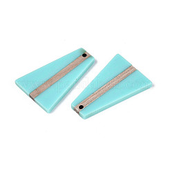 不透明な樹脂と木製のペンダント  台形  ミディアムターコイズ  36.8x24.2x3.5mm  穴：2mm&nbsp;RESI-T057-51A
