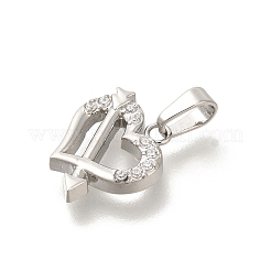 304ステンレススチールマイクロパヴェキュービックジルコニアペンダント  ハートチャーム  ステンレス鋼色  11x10.5x2mm  穴：4.5mm&nbsp;STAS-H228-05P