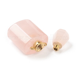 天然石ローズクォーツペンダント  開閉可能な香水瓶  ゴールデントーン真鍮パーツ  33~35x17~19x11~13mm  穴：2mm  容量：1ml（0.03液量オンス）&nbsp;G-H252-E06