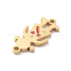 304ステンレススチールコネクタチャーム  赤いエナメルの女の子リンク  18KGP本金メッキ  22x10x1.5mm  穴：1.6mm&nbsp;STAS-R119-01G