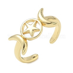 女性用真鍮カフオープンリング  三重の神性のサイン  長持ちメッキ  ラックめっき  18KGP本金メッキ  9.5mm  内径：19mm&nbsp;RJEW-L343-10G
