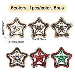 6個 6色 コンピューター刺繍布 縫い付けパッチ  マスクと衣装のアクセサリー  アップリケ  ラインストーン付き  中空スター  ミックスカラー  52x54x7mm  1pc /カラー&nbsp;DIY-FG0002-37
