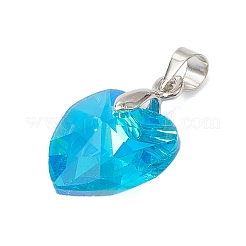 ガラスチャーム  真鍮パーツ  ハート  プラチナ  ミックスカラー  19x14x7mm  穴：5x4mm  9個/セット&nbsp;PALLOY-JF02756-02
