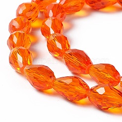 ガラスビーズ連売り  多面カット  ドロップ  ダークオレンジ  11x8mm  穴：1mm  約57~59個/連  26.38~26.77インチ&nbsp;GLAA-R024-11x8mm-18