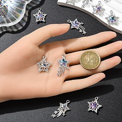 12 個 6 スタイルのガラスペンダント  合金のパーツと  プラチナ  スター  ミックスカラー  21.5~30.5x16.5~19x5.5mm  穴：1.8mm  2個/スタイル&nbsp;GLAA-YW0004-74