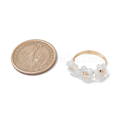天然アクアマリンの指輪  花  ゴールドカラー  内径：18mm&nbsp;RJEW-TA00198-04