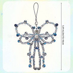 ガラス携帯ストラップ1個  アクリル、プラスチック、合金  蝶結び  マリンブルー  150~160mm&nbsp;HJEW-SZ0001-59B