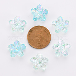 透明なアクリルビーズ  ABカラー  花  ターコイズ  14.5x15.5x7mm  穴：1.8mm  約657個/500g&nbsp;TACR-S154-45C-754