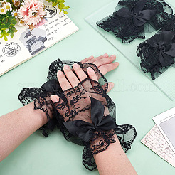 蝶結びの布、レースの袖  偽の袖  手首カフ  服飾材料  ブラック  170x145x4mm&nbsp;DIY-WH0888-537