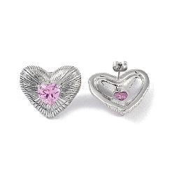 Heart 304 Stainless Steel Pearl Pink Cubic Zirconia Stud Earring for Women&nbsp;EJEW-Z047-05P-01