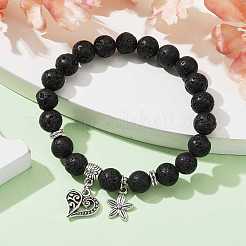 Natural Lava Rock Round Beaded Stretch Bracelets&nbsp;BJEW-JB09900-01