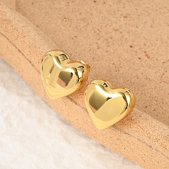 304ステンレススチールスタッドピアス  ハート  ゴールドカラー  19x18.5mm&nbsp;EJEW-Q011-01G
