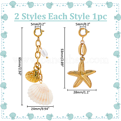 2Pcs 2 Styles Shell Shape 304 Stainless Steel Pendant Decorations&nbsp;HJEW-GA0001-60