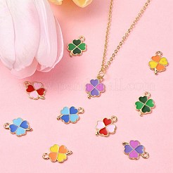25本5色合金エナメルペンダント  ゴールドカラー  クローバー  ミックスカラー  18x12x1.3mm  穴：1.8mm  5個/カラー&nbsp;ENAM-YW0003-83