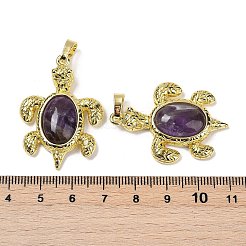 天然アメジストと真鍮のペンダント  ラックめっき  カドミウムフリー＆鉛フリー  ウミガメの形  38x27.5x7mm  穴：8x5mm&nbsp;KK-F887-01G-13
