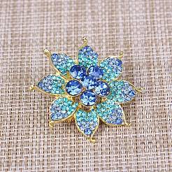 ラインストーンピン  衣類用合金ラペルピン  花  アクアマリン  43x42.5mm&nbsp;JEWB-I042-02KCG