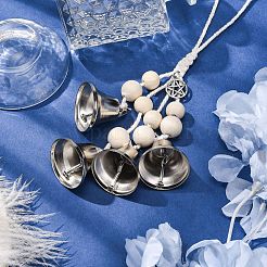 Iron Bell & Alloy Flat Round with Star Pattern Charm Hanging Ornaments&nbsp;HJEW-JM02468