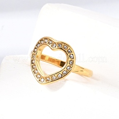 304 Stainless Steel Rhinestone Cuff Open Rings for Women&nbsp;RB-CBA2039-04G